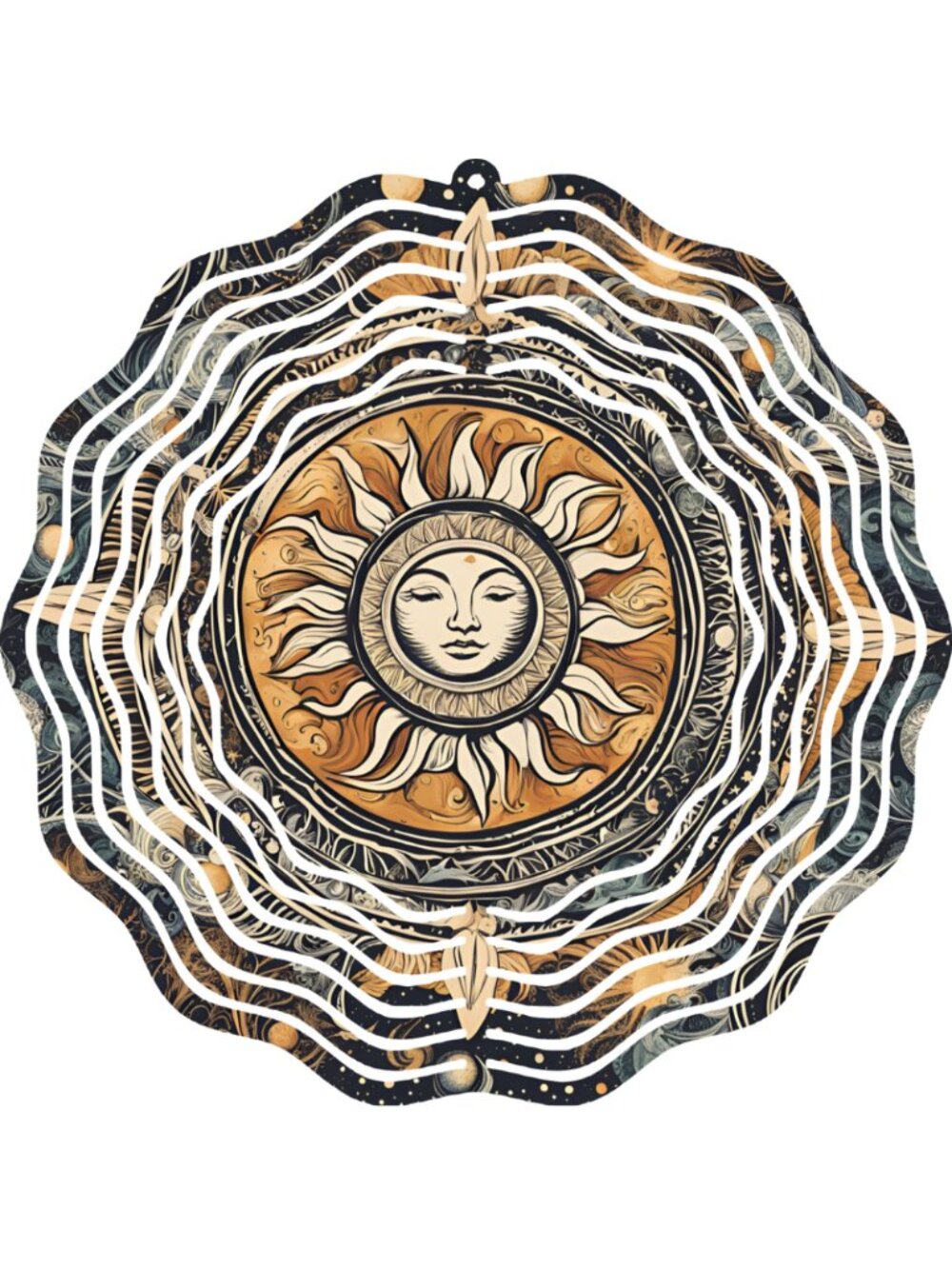 10" Metal Wind Spinner Sun Face Bohemian Spiritual Celestial Outdoor Decor Art